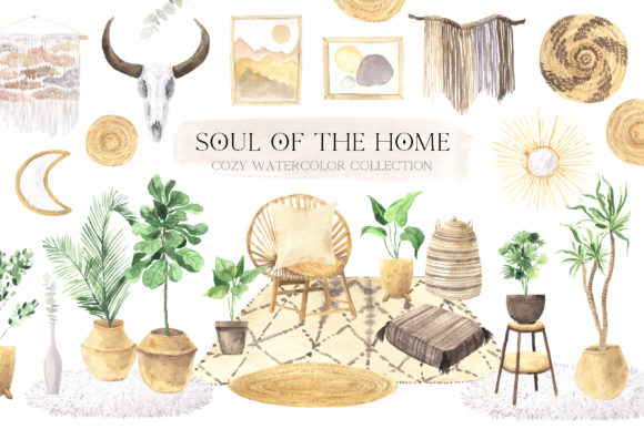 Download Watercolor Boho Home Interior Clipart - Home Collection