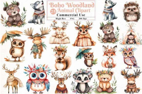 Download Watercolor Boho Woodland Animal Clipart - Boho woodland animal Collection