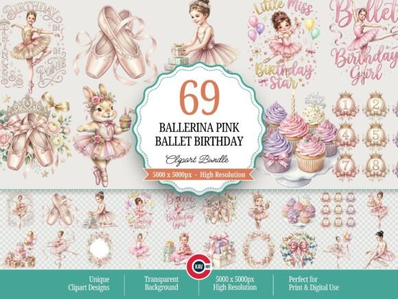 Download Ballerina Pink Ballet Birthday Clipart - Premium Bundle