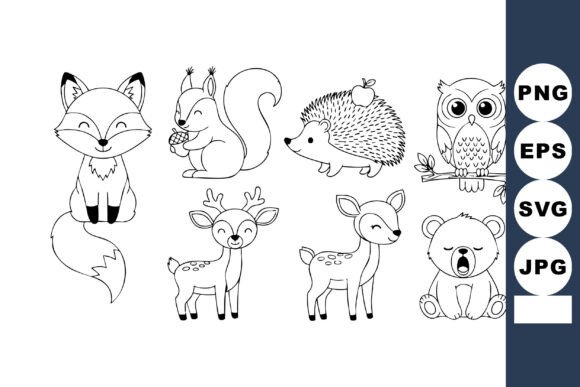 Download Cute Forest Animals Line Art Set Includi - Forest animals Collection