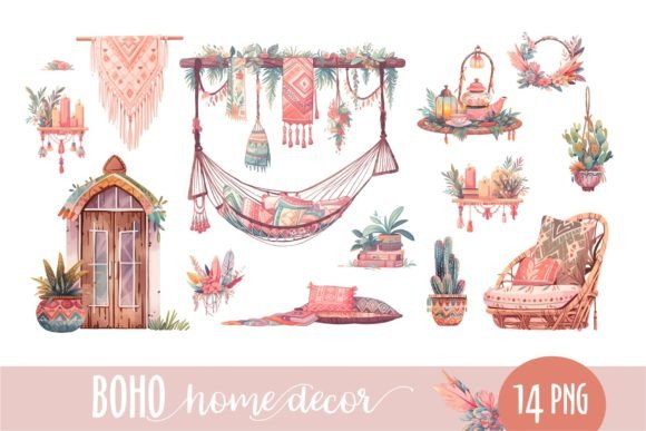 Download Boho Home Decor. Clipart Illustrations - Home Collection